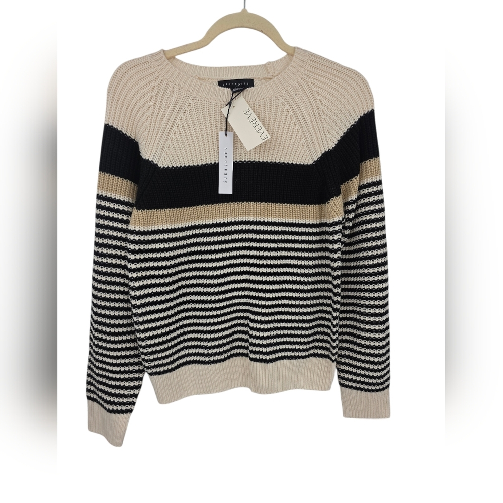 Evereve sanctuary Striped Crewneck Sweater in Black, Cream & Tan